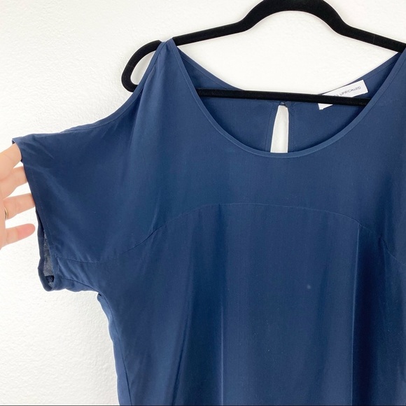 AMANDA UPRICHARD Navy Silk Cold Shoulder Blouse - Picture 2 of 5